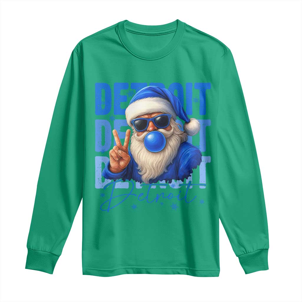 Detroit Football Christmas Long Sleeve Shirt Santa Retro Lions Fan - Wonder Print Shop