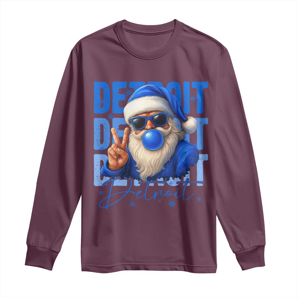 Detroit Football Christmas Long Sleeve Shirt Santa Retro Lions Fan - Wonder Print Shop