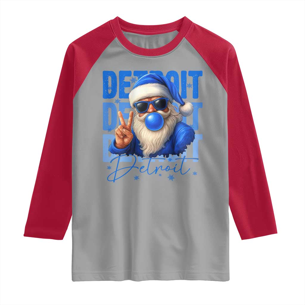 Detroit Football Christmas Raglan Shirt Santa Retro Lions Fan - Wonder Print Shop