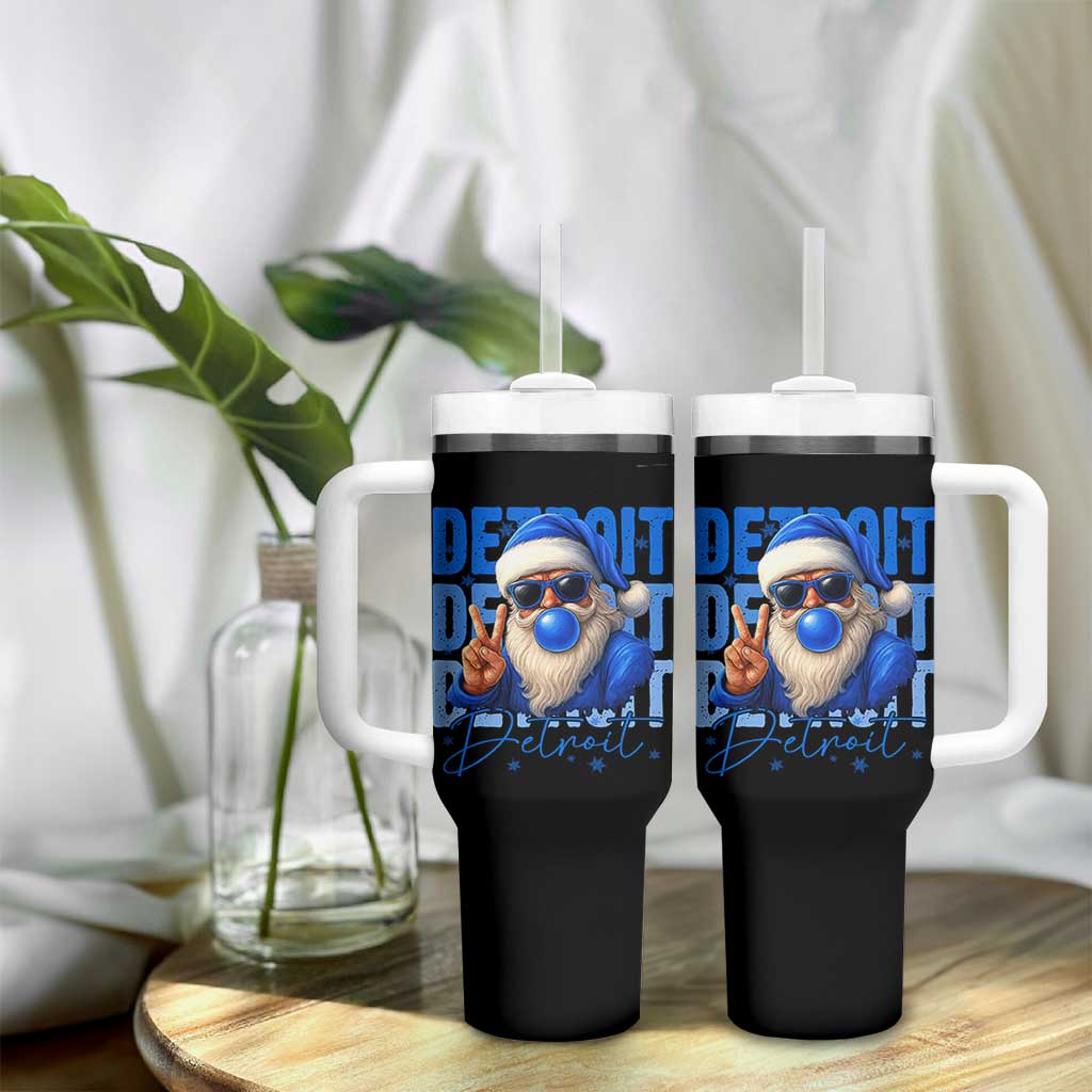 Detroit Football Christmas Tumbler With Handle Santa Retro Lions Fan - Wonder Print Shop