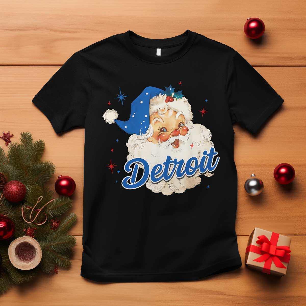 Christmas Detroit Football T Shirt Vintage Santa Lions Fan - Wonder Print Shop