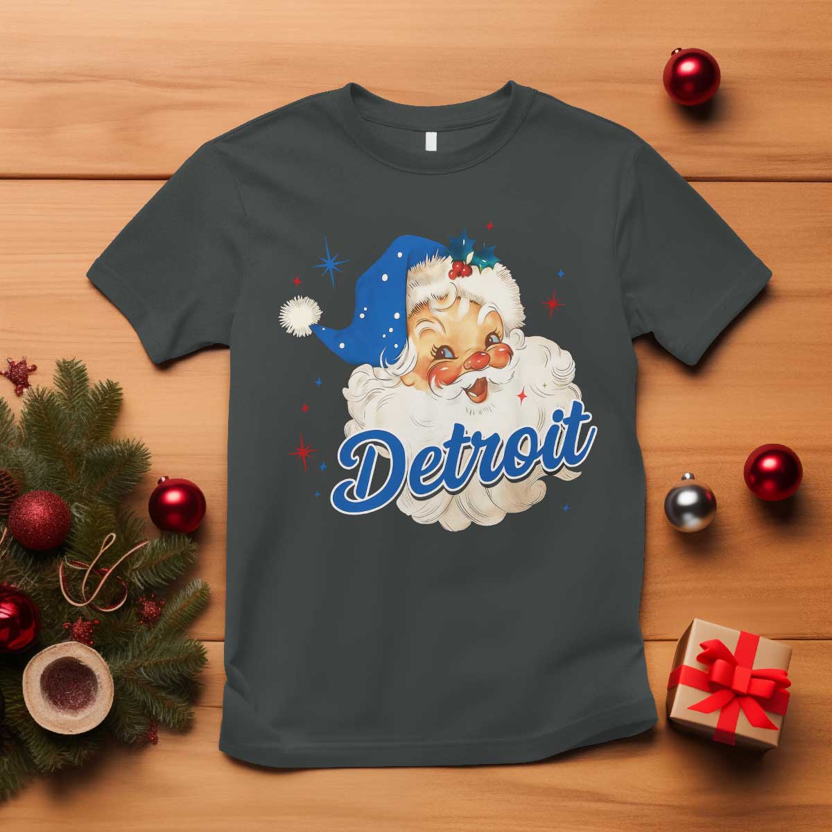 Christmas Detroit Football T Shirt Vintage Santa Lions Fan - Wonder Print Shop