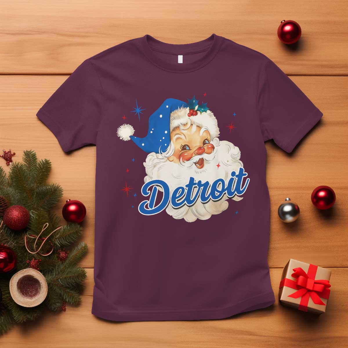 Christmas Detroit Football T Shirt Vintage Santa Lions Fan - Wonder Print Shop