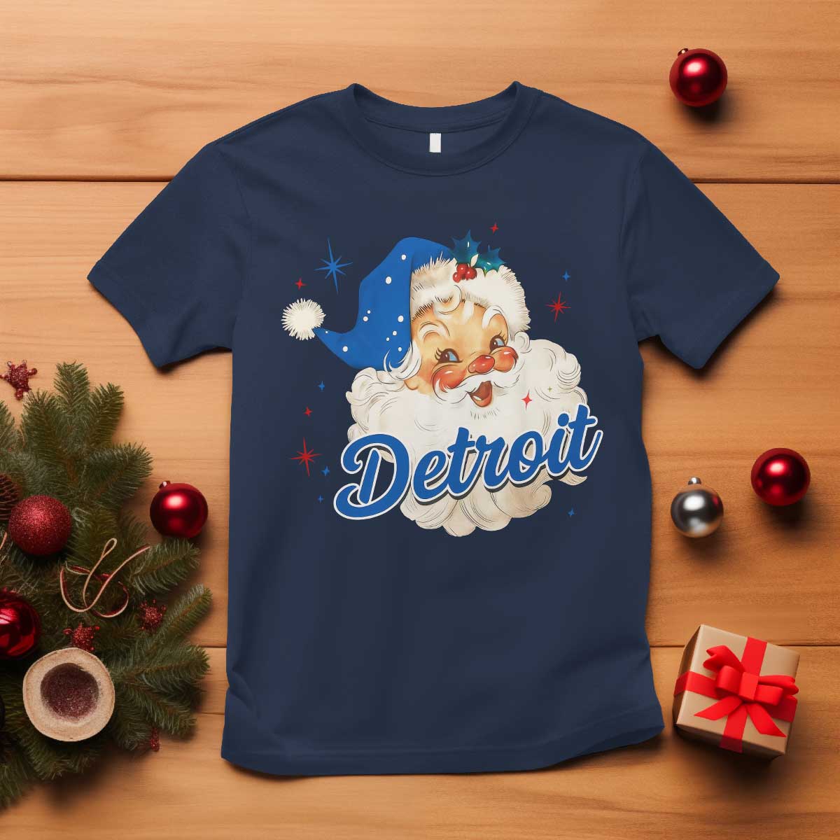 Christmas Detroit Football T Shirt Vintage Santa Lions Fan - Wonder Print Shop