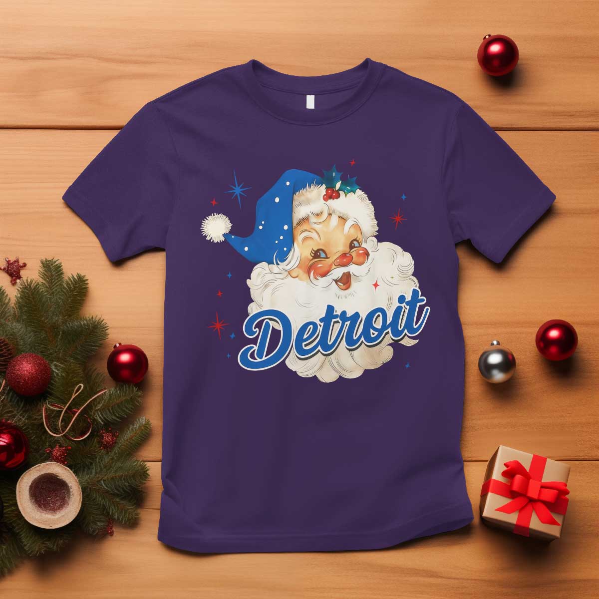 Christmas Detroit Football T Shirt Vintage Santa Lions Fan - Wonder Print Shop