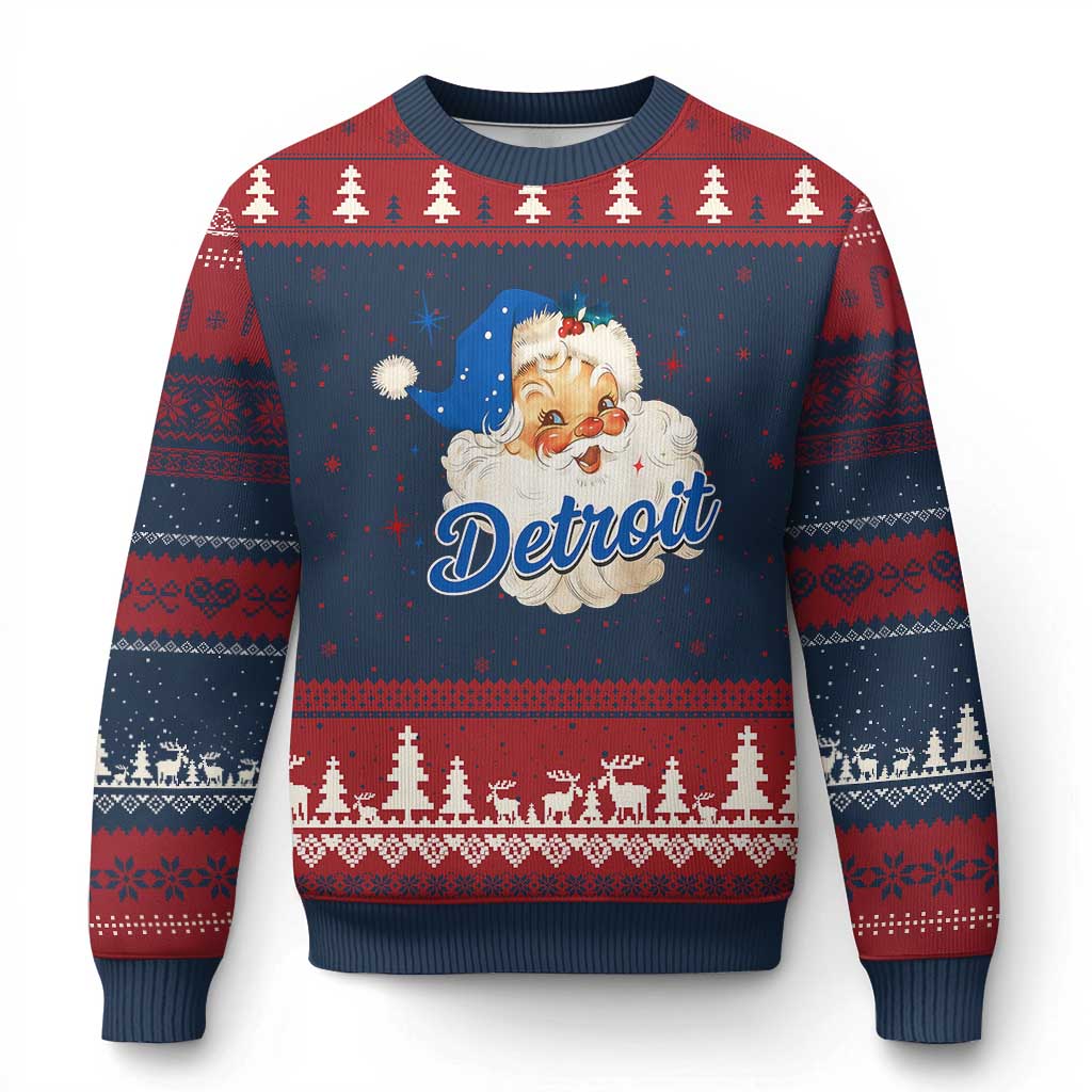 Xmas Detroit Football Ugly Christmas Sweater Vintage Santa Lions Fan - Wonder Print Shop