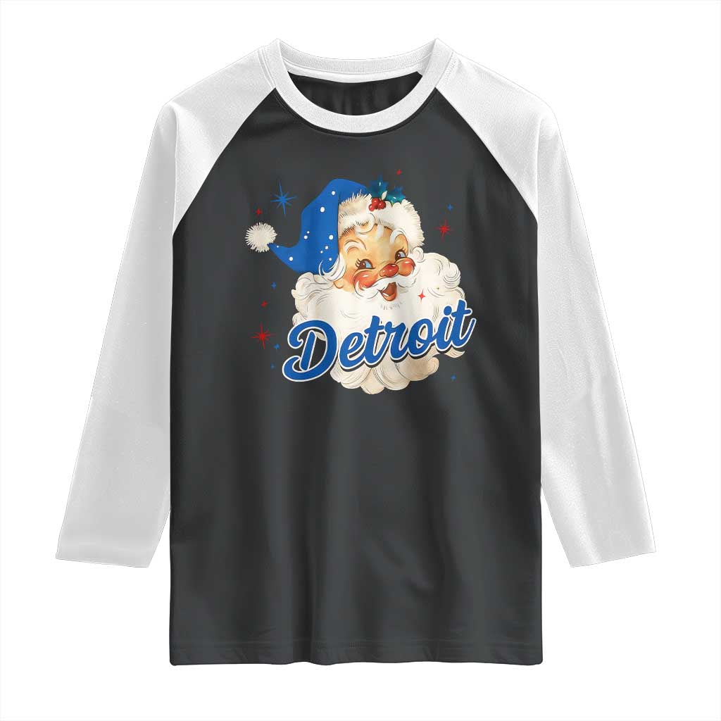 Christmas Detroit Football Raglan Shirt Vintage Santa Lions Fan - Wonder Print Shop