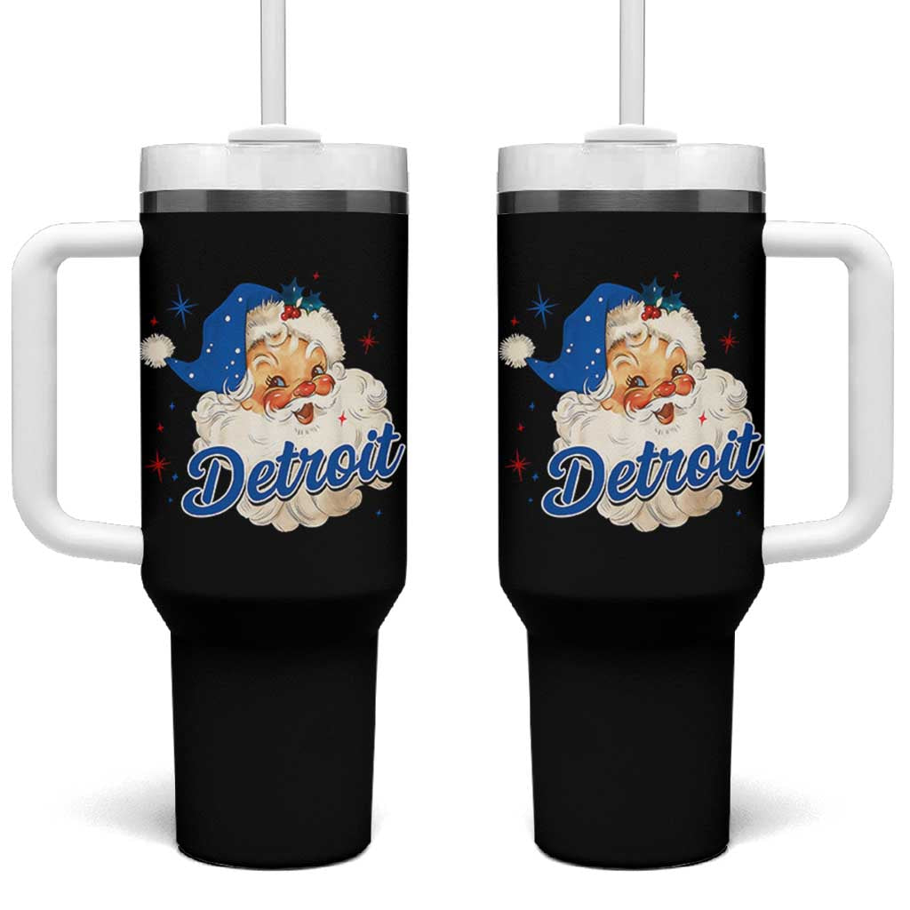 Christmas Detroit Football Tumbler With Handle Vintage Santa Lions Fan - Wonder Print Shop