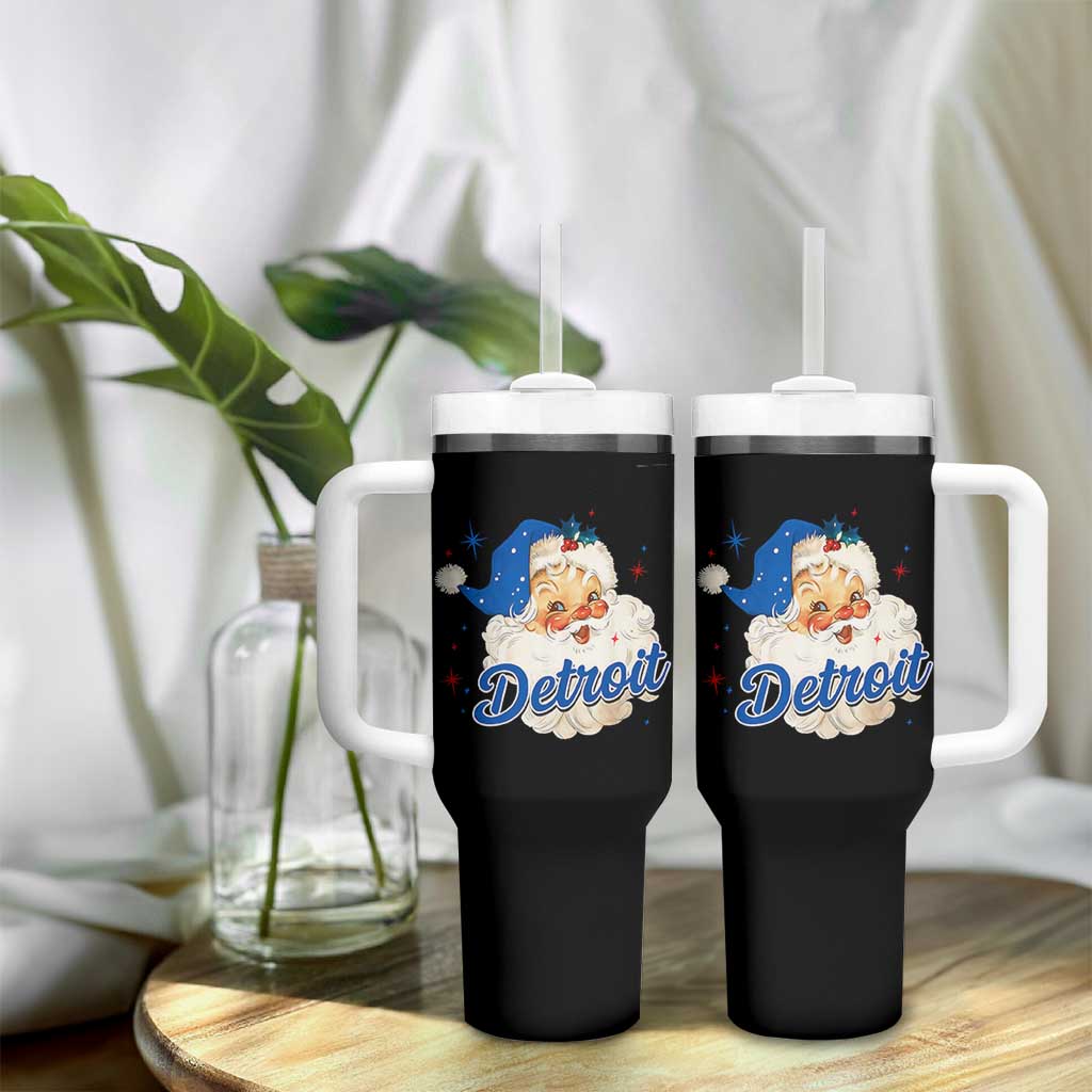 Christmas Detroit Football Tumbler With Handle Vintage Santa Lions Fan - Wonder Print Shop