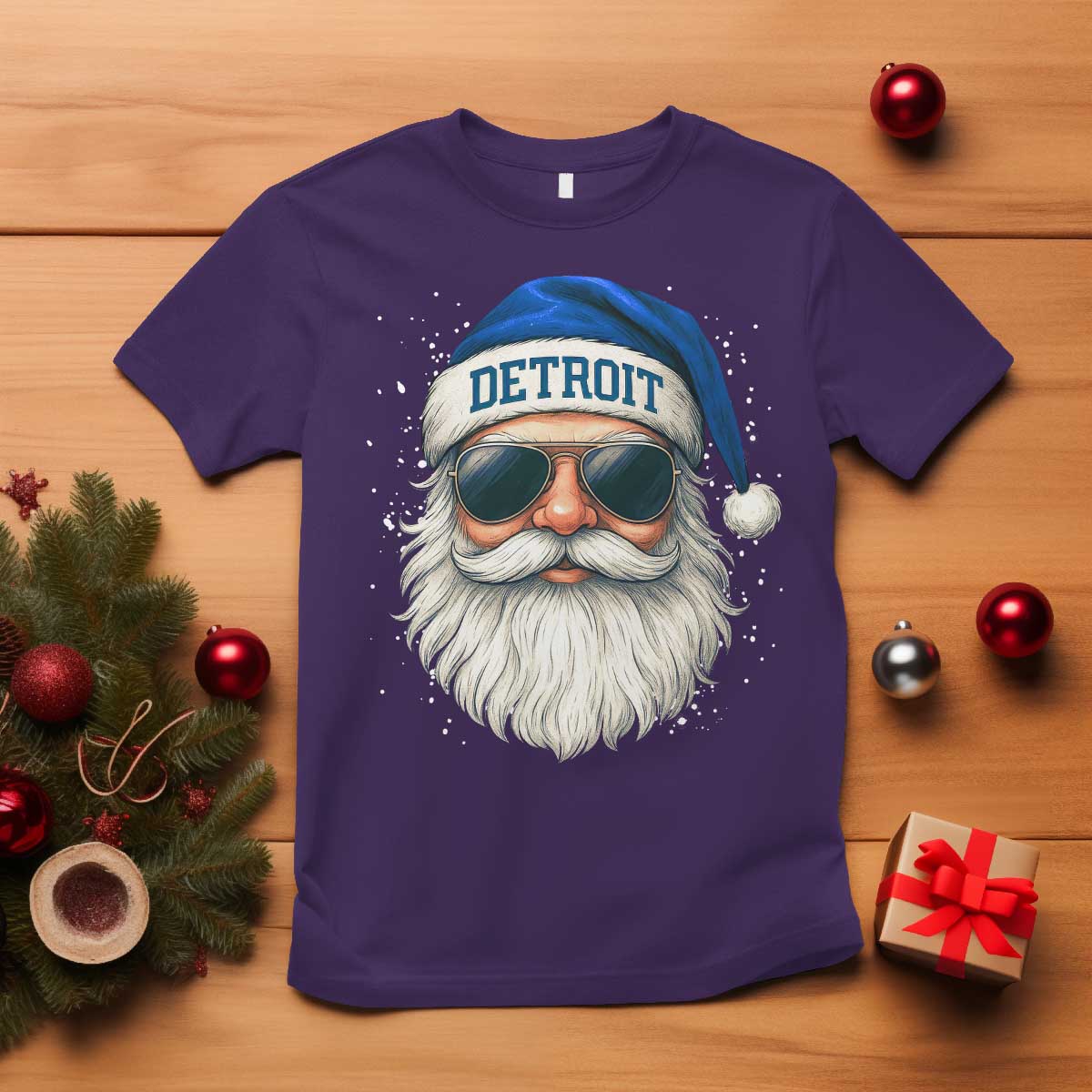 Vintage Detroit Football Christmas T Shirt Funny Retro Santa Lions Fan Xmas - Wonder Print Shop