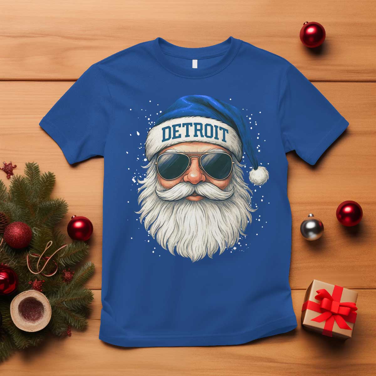 Vintage Detroit Football Christmas T Shirt Funny Retro Santa Lions Fan Xmas - Wonder Print Shop