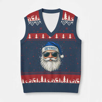 Vintage Detroit Football Xmas V-Neck Knit Sweater Vest Funny Retro Santa Lions Fan Xmas - Wonder Print Shop