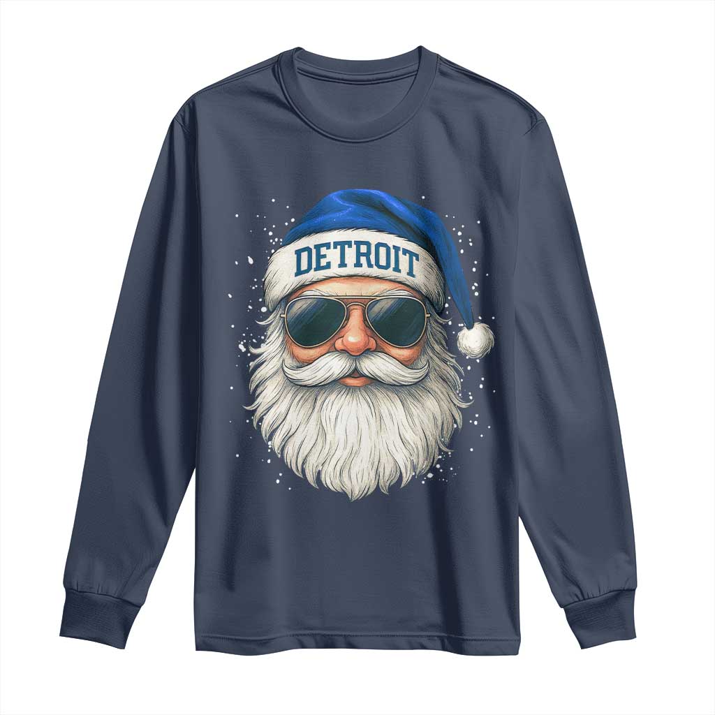 Vintage Detroit Football Christmas Long Sleeve Shirt Funny Retro Santa Lions Fan Xmas - Wonder Print Shop