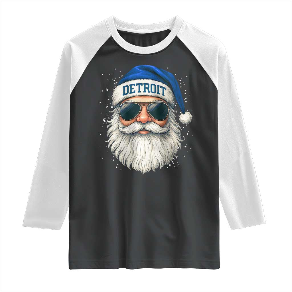 Vintage Detroit Football Christmas Raglan Shirt Funny Retro Santa Lions Fan Xmas - Wonder Print Shop