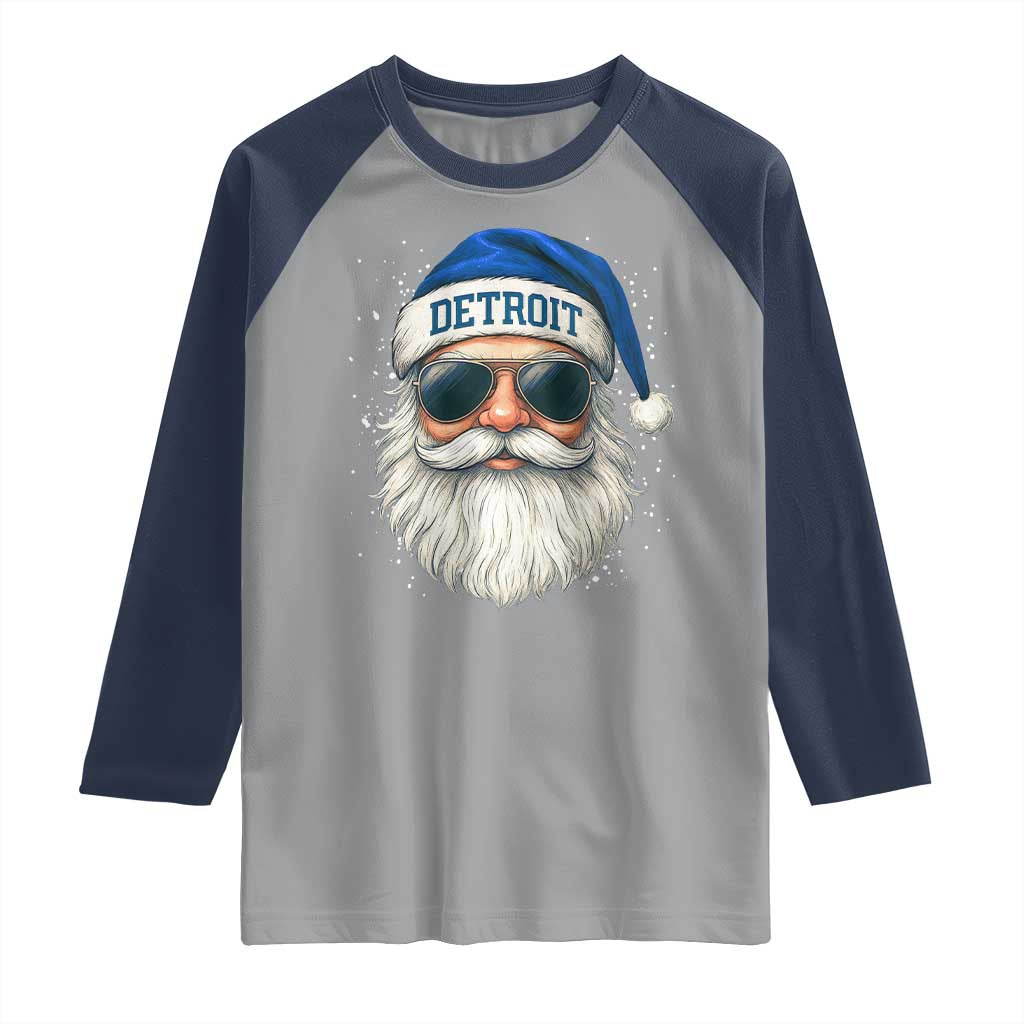 Vintage Detroit Football Christmas Raglan Shirt Funny Retro Santa Lions Fan Xmas - Wonder Print Shop