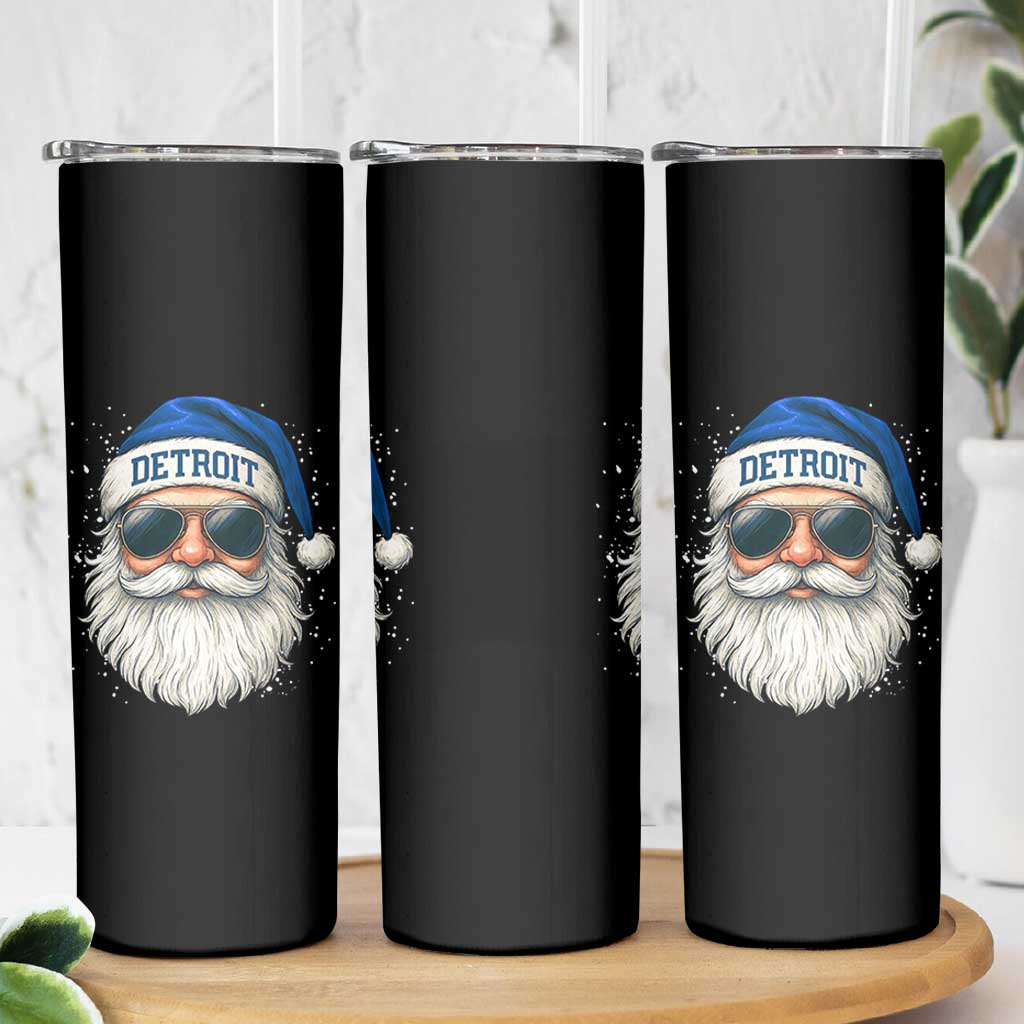 Vintage Detroit Football Christmas Skinny Tumbler Funny Retro Santa Lions Fan Xmas - Wonder Print Shop