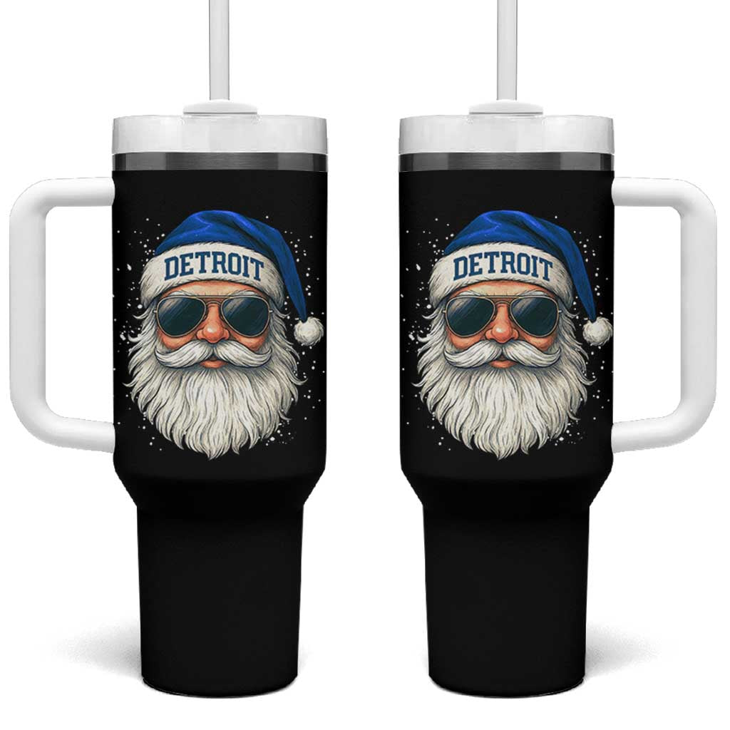 Vintage Detroit Football Christmas Tumbler With Handle Funny Retro Santa Lions Fan Xmas - Wonder Print Shop