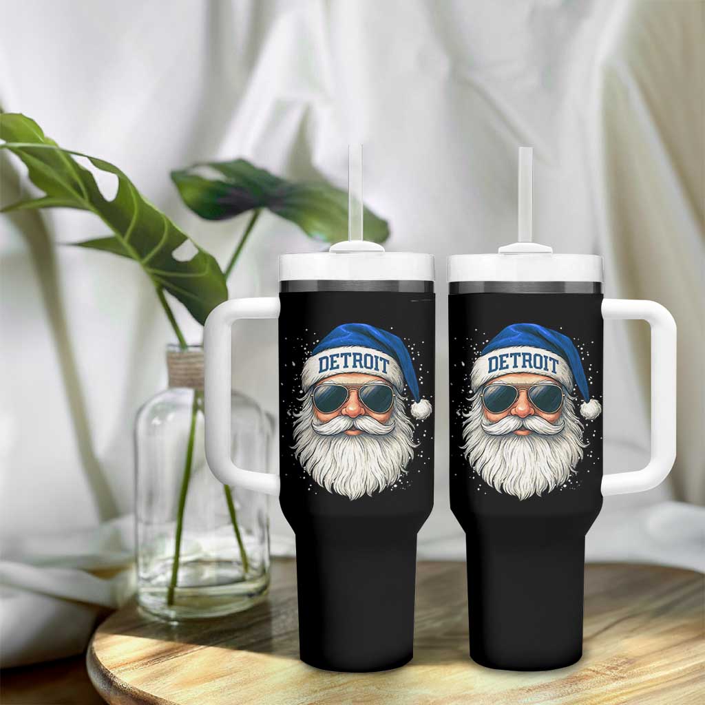 Vintage Detroit Football Christmas Tumbler With Handle Funny Retro Santa Lions Fan Xmas - Wonder Print Shop