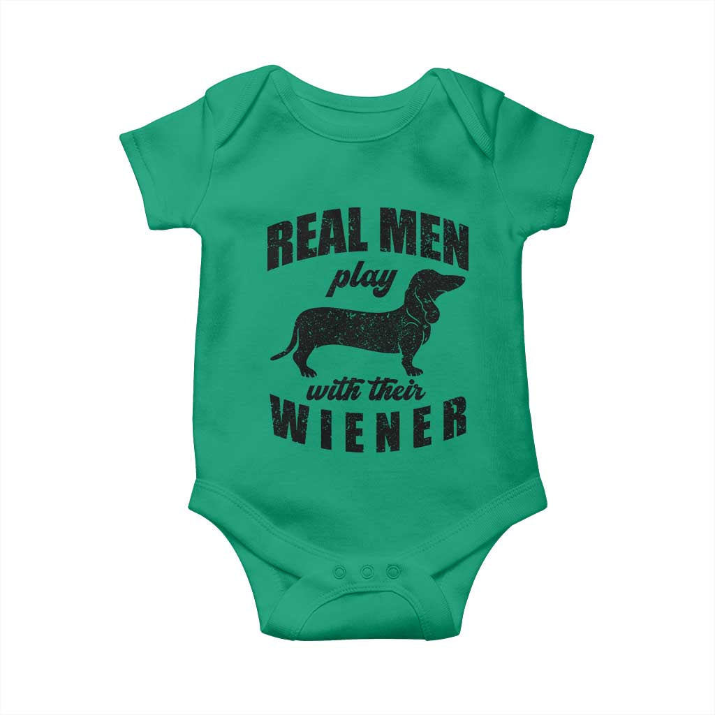 Funny Dachshund Dad Baby Onesie Real Men Play With Their Wiener Dog Dad Gag Gift - Wonder Print Shop