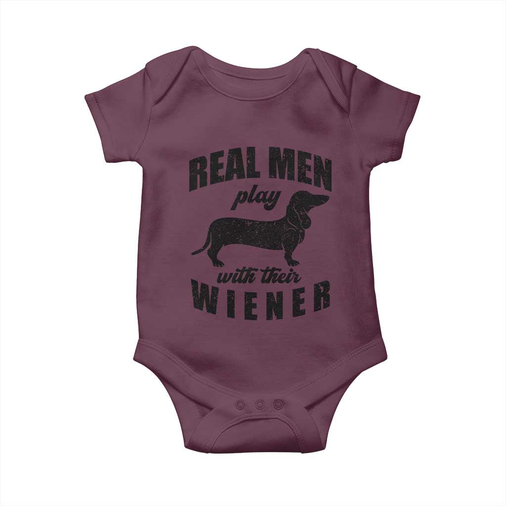 Funny Dachshund Dad Baby Onesie Real Men Play With Their Wiener Dog Dad Gag Gift - Wonder Print Shop