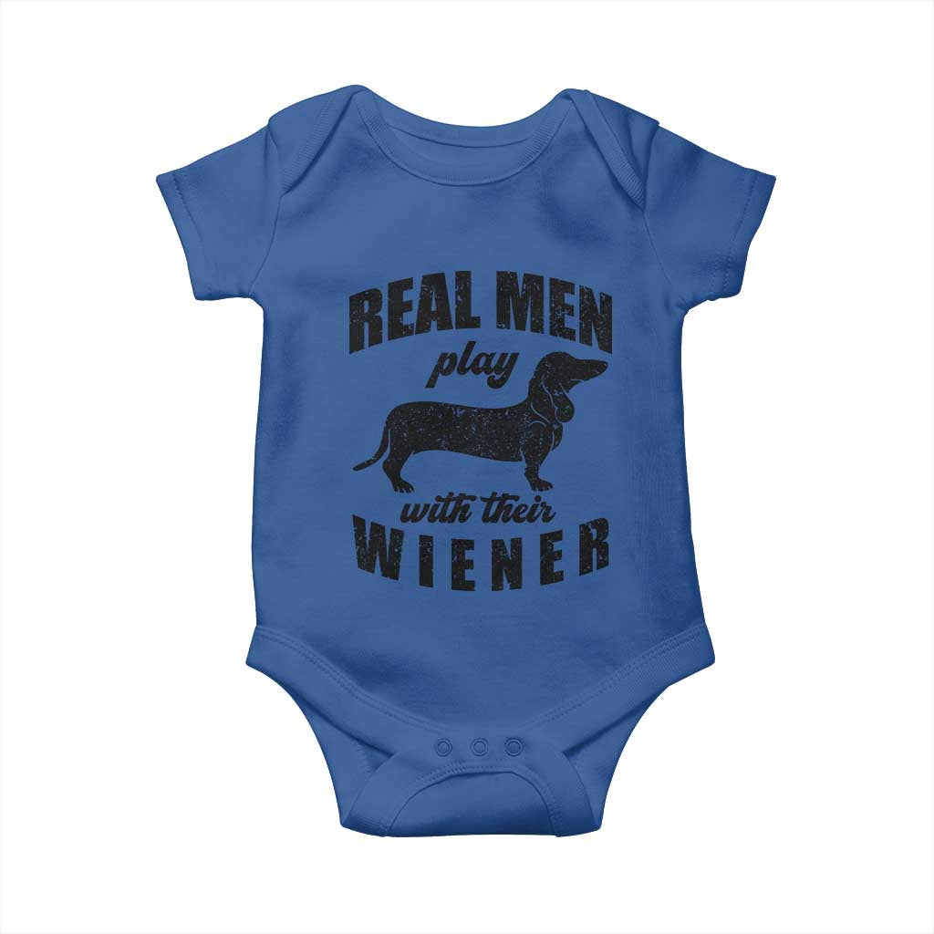 Funny Dachshund Dad Baby Onesie Real Men Play With Their Wiener Dog Dad Gag Gift - Wonder Print Shop