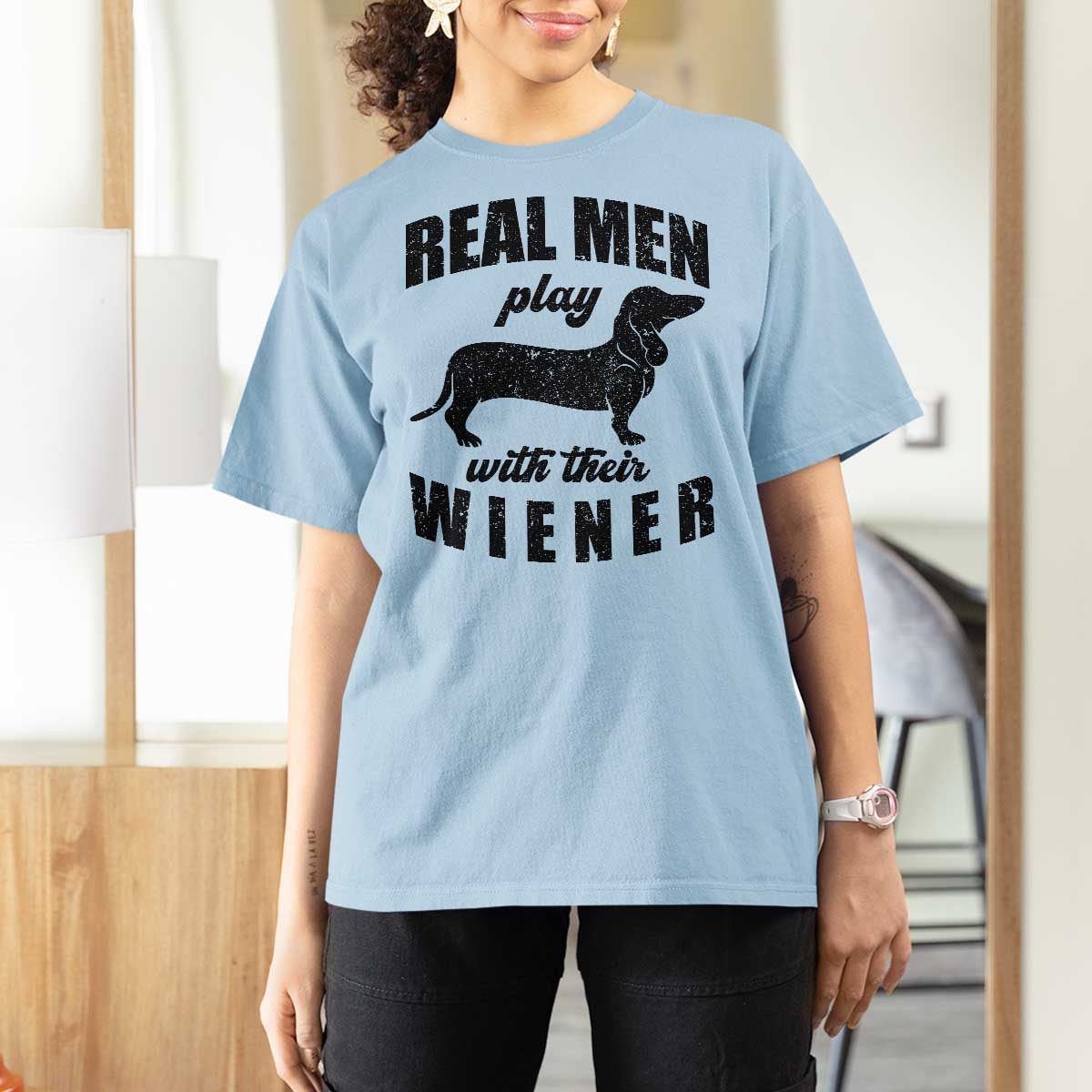 Funny Dachshund Dad T Shirt For Women Real Men Play With Their Wiener Dog Dad Gag Gift - Wonder Print Shop