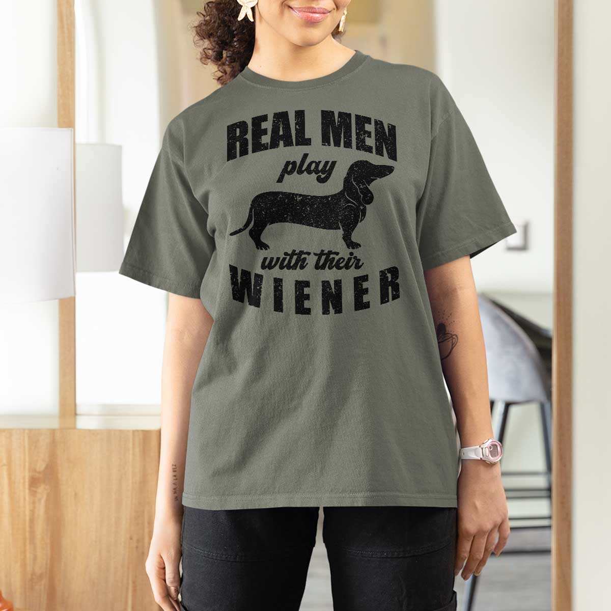 Funny Dachshund Dad T Shirt For Women Real Men Play With Their Wiener Dog Dad Gag Gift - Wonder Print Shop