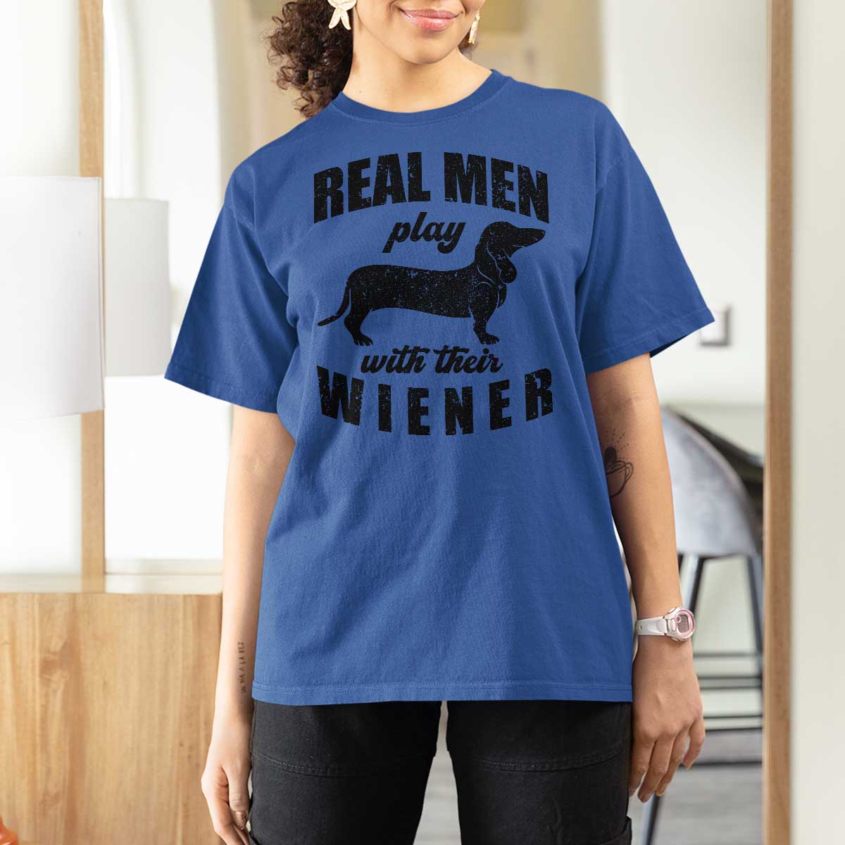 Funny Dachshund Dad T Shirt For Women Real Men Play With Their Wiener Dog Dad Gag Gift - Wonder Print Shop