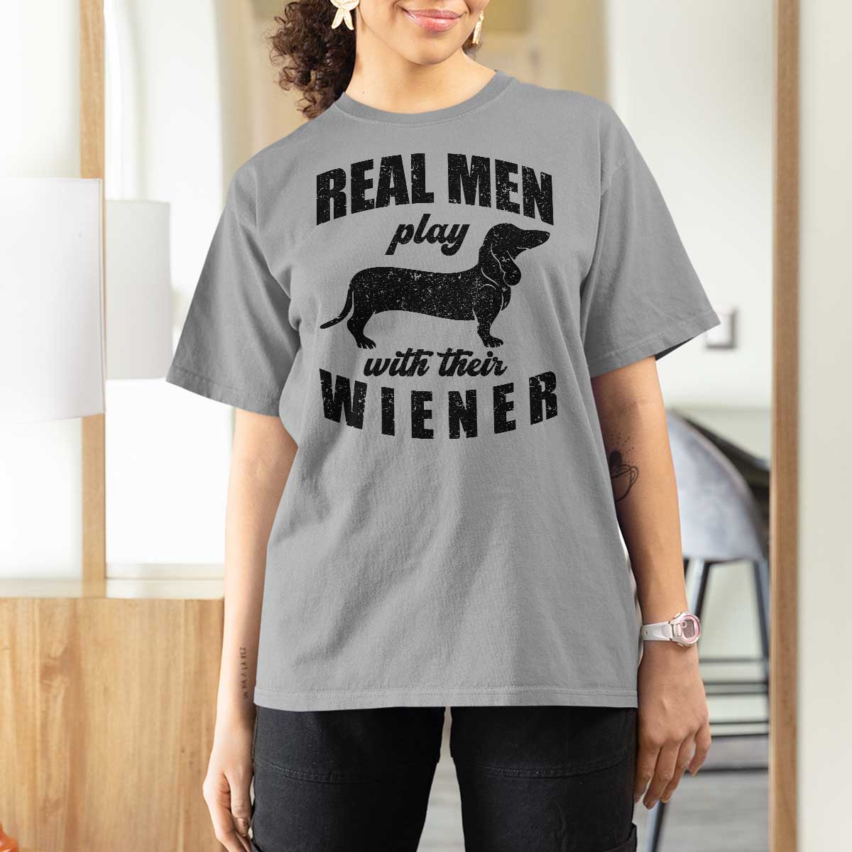 Funny Dachshund Dad T Shirt For Women Real Men Play With Their Wiener Dog Dad Gag Gift - Wonder Print Shop