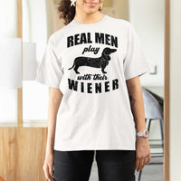 Funny Dachshund Dad T Shirt For Women Real Men Play With Their Wiener Dog Dad Gag Gift - Wonder Print Shop