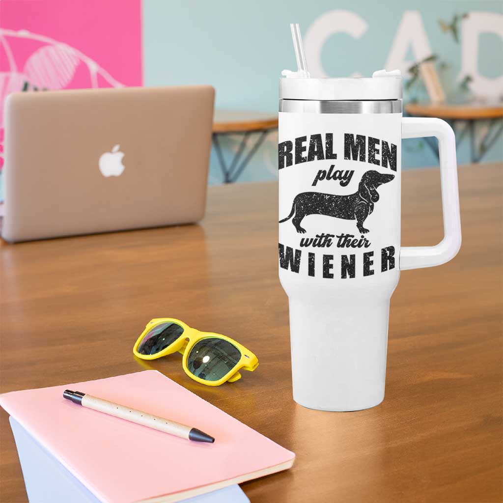 Funny Dachshund Dad Tumbler With Handle Real Men Play With Their Wiener Dog Dad Gag Gift - Wonder Print Shop