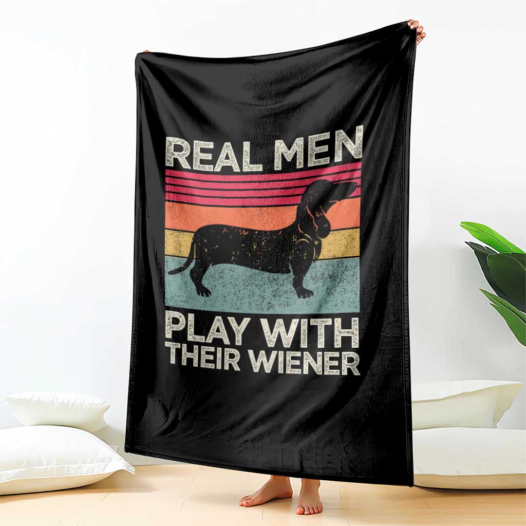 Funny Dachshund Dad Throw Blanket Retro Real Men Play With Their Wiener Dog Dad Gag Gift - Wonder Print Shop