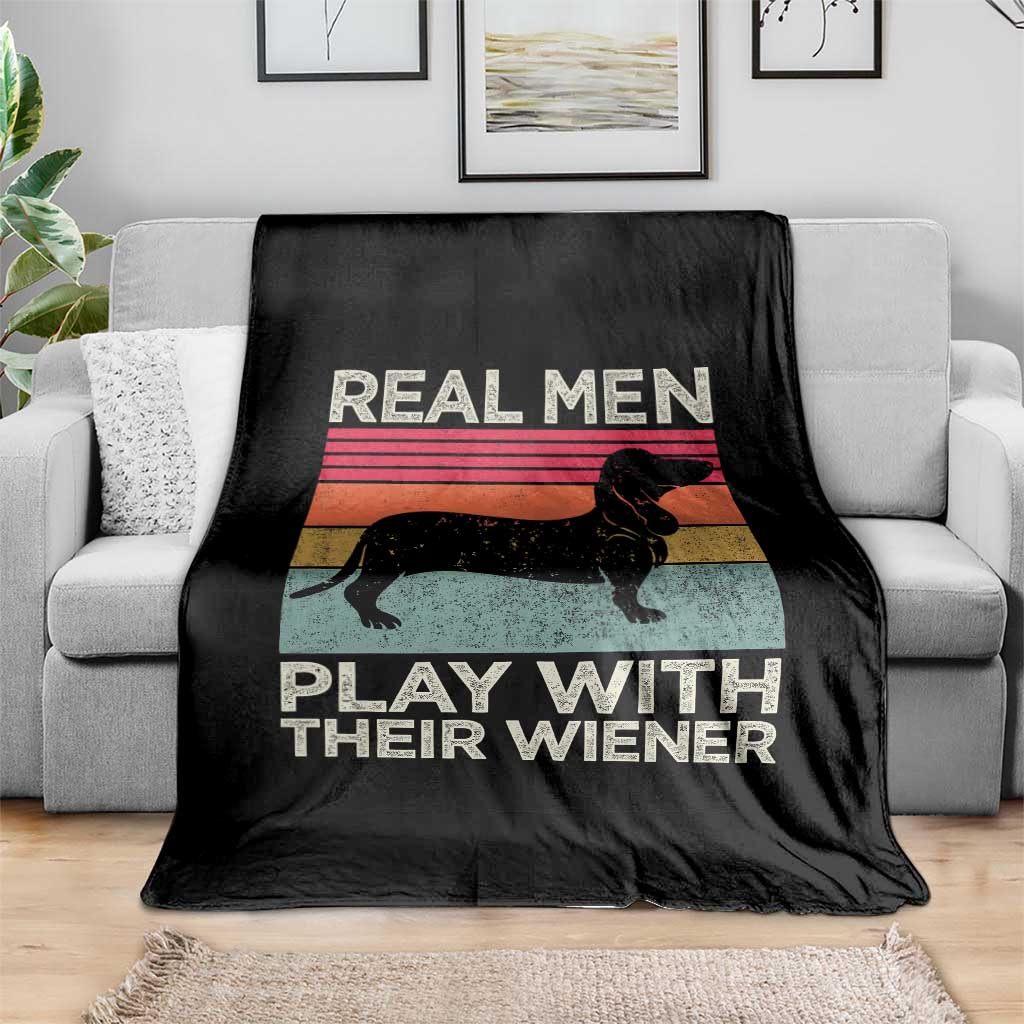 Funny Dachshund Dad Throw Blanket Retro Real Men Play With Their Wiener Dog Dad Gag Gift - Wonder Print Shop
