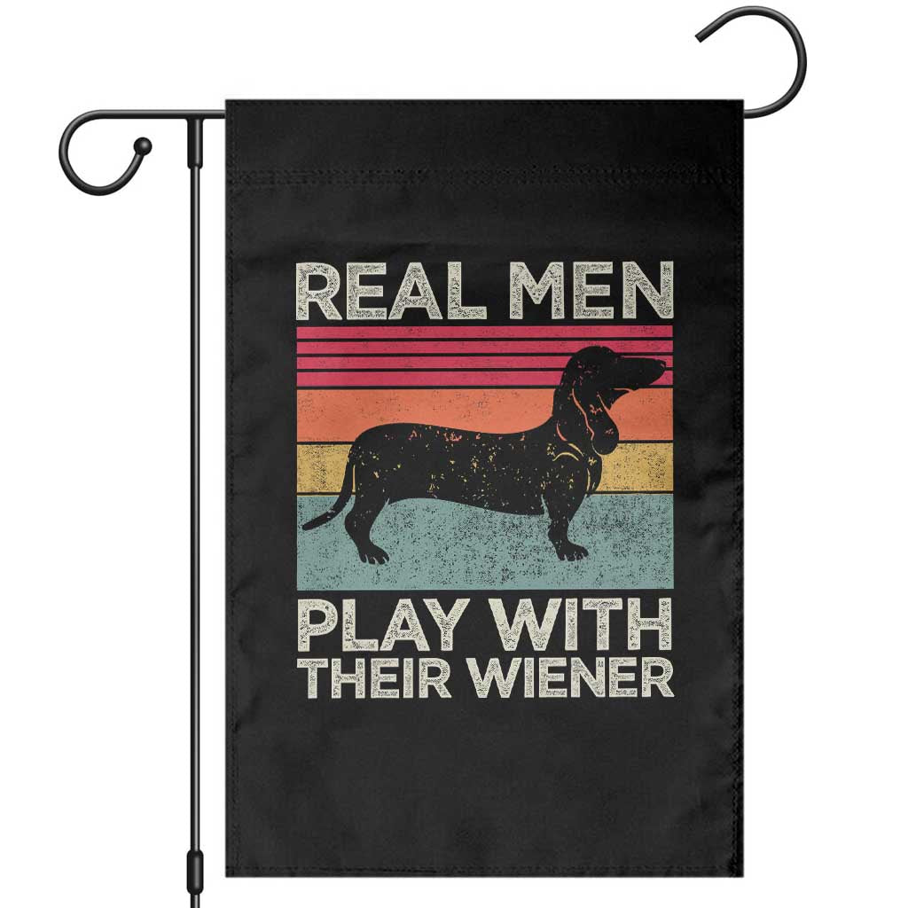 Funny Dachshund Dad Garden Flag Retro Real Men Play With Their Wiener Dog Dad Gag Gift - Wonder Print Shop
