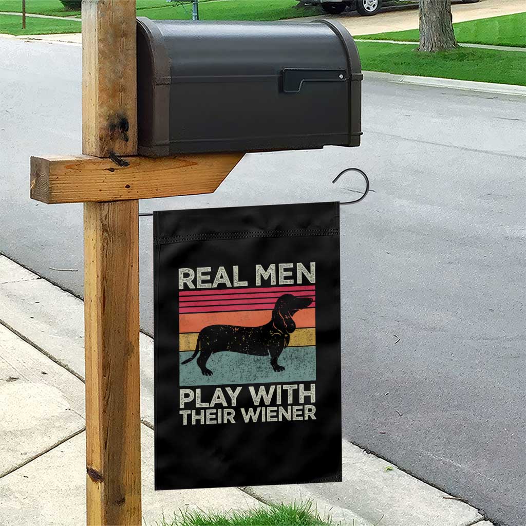 Funny Dachshund Dad Garden Flag Retro Real Men Play With Their Wiener Dog Dad Gag Gift - Wonder Print Shop