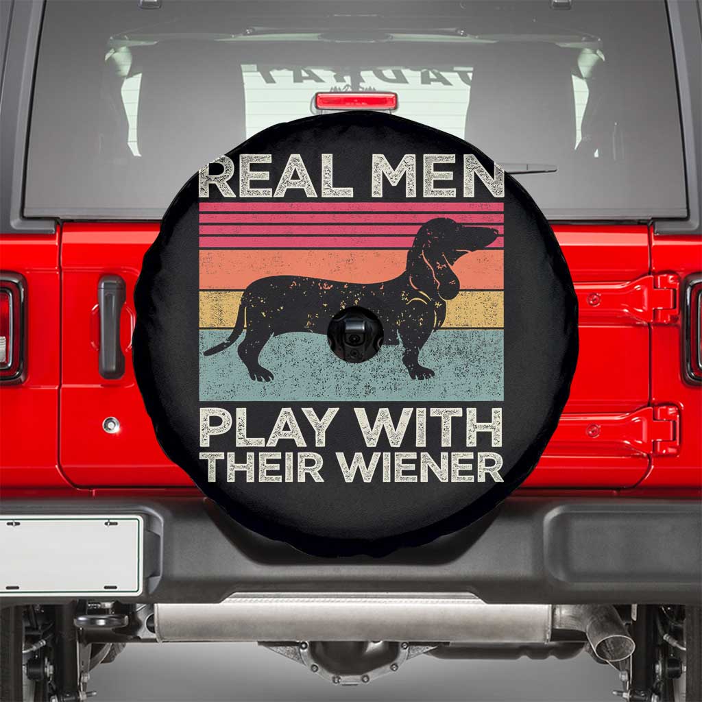 Funny Dachshund Dad Spare Tire Cover Retro Real Men Play With Their Wiener Dog Dad Gag Gift - Wonder Print Shop