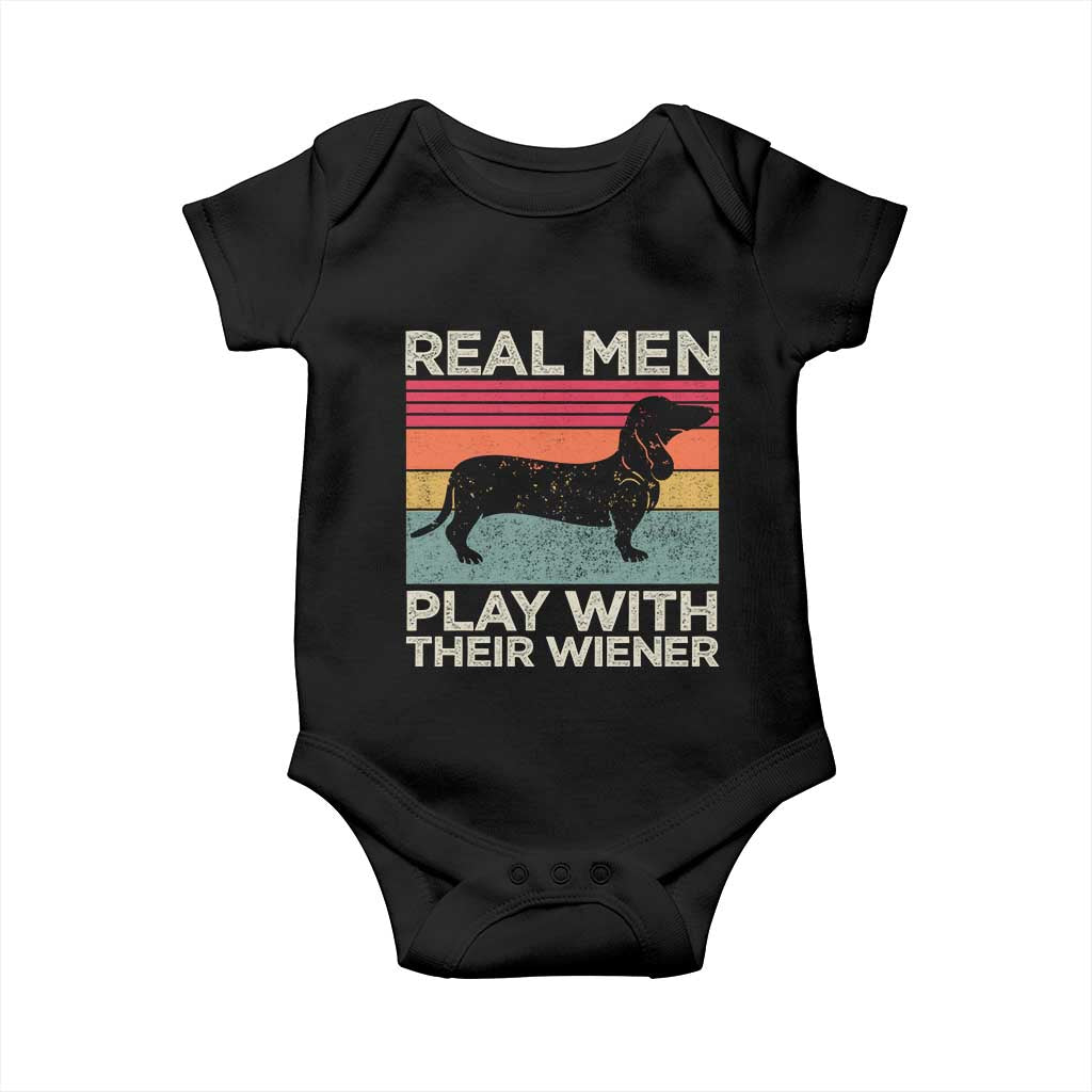 Funny Dachshund Dad Baby Onesie Retro Real Men Play With Their Wiener Dog Dad Gag Gift - Wonder Print Shop