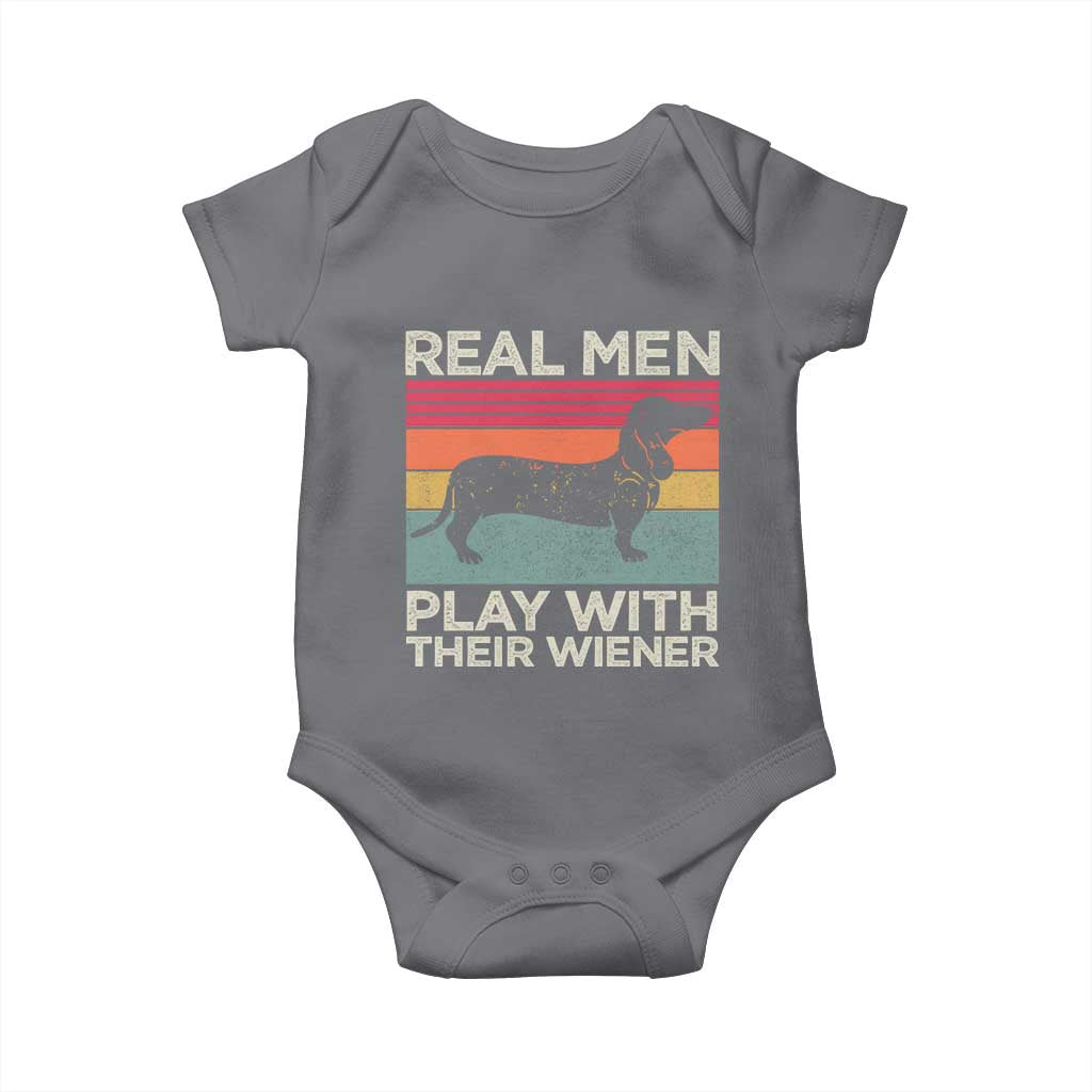 Funny Dachshund Dad Baby Onesie Retro Real Men Play With Their Wiener Dog Dad Gag Gift - Wonder Print Shop