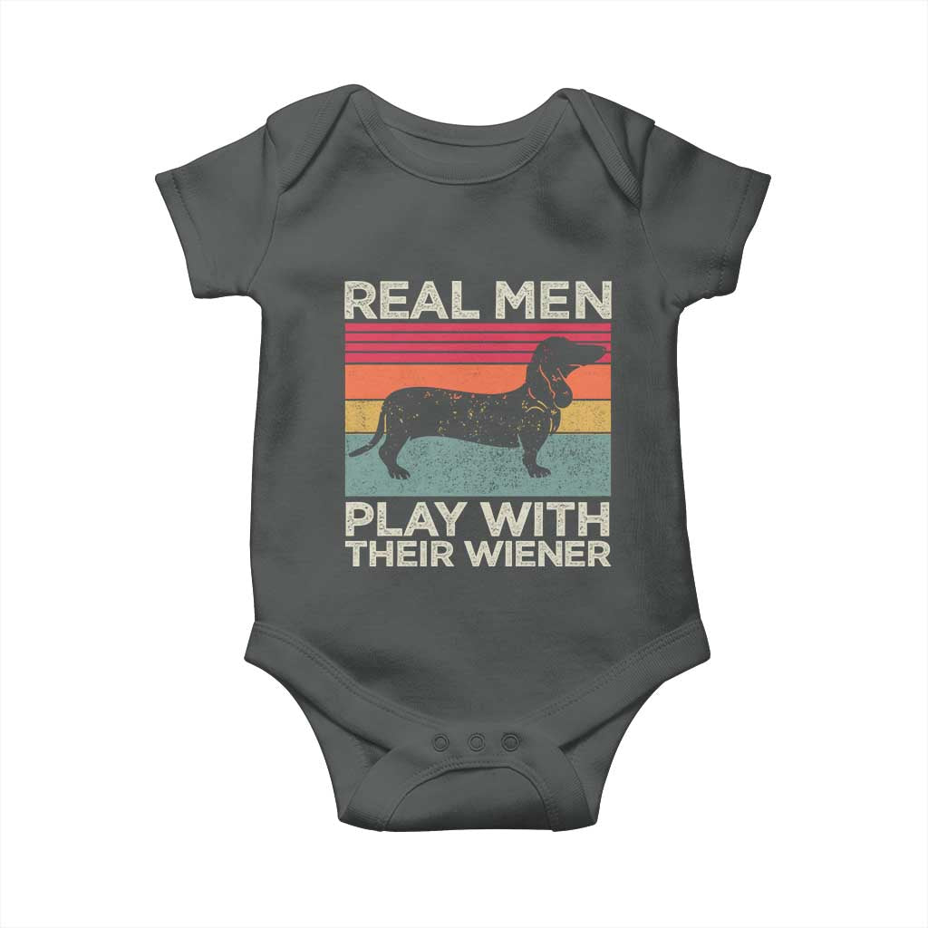 Funny Dachshund Dad Baby Onesie Retro Real Men Play With Their Wiener Dog Dad Gag Gift - Wonder Print Shop
