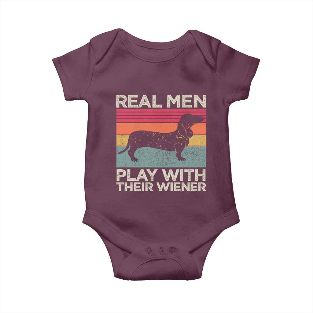 Funny Dachshund Dad Baby Onesie Retro Real Men Play With Their Wiener Dog Dad Gag Gift - Wonder Print Shop