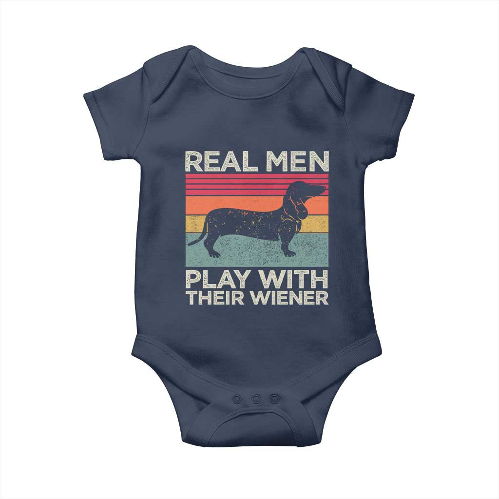 Funny Dachshund Dad Baby Onesie Retro Real Men Play With Their Wiener Dog Dad Gag Gift - Wonder Print Shop