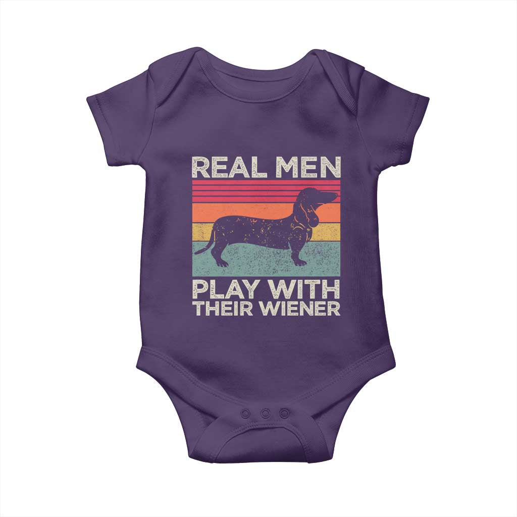 Funny Dachshund Dad Baby Onesie Retro Real Men Play With Their Wiener Dog Dad Gag Gift - Wonder Print Shop