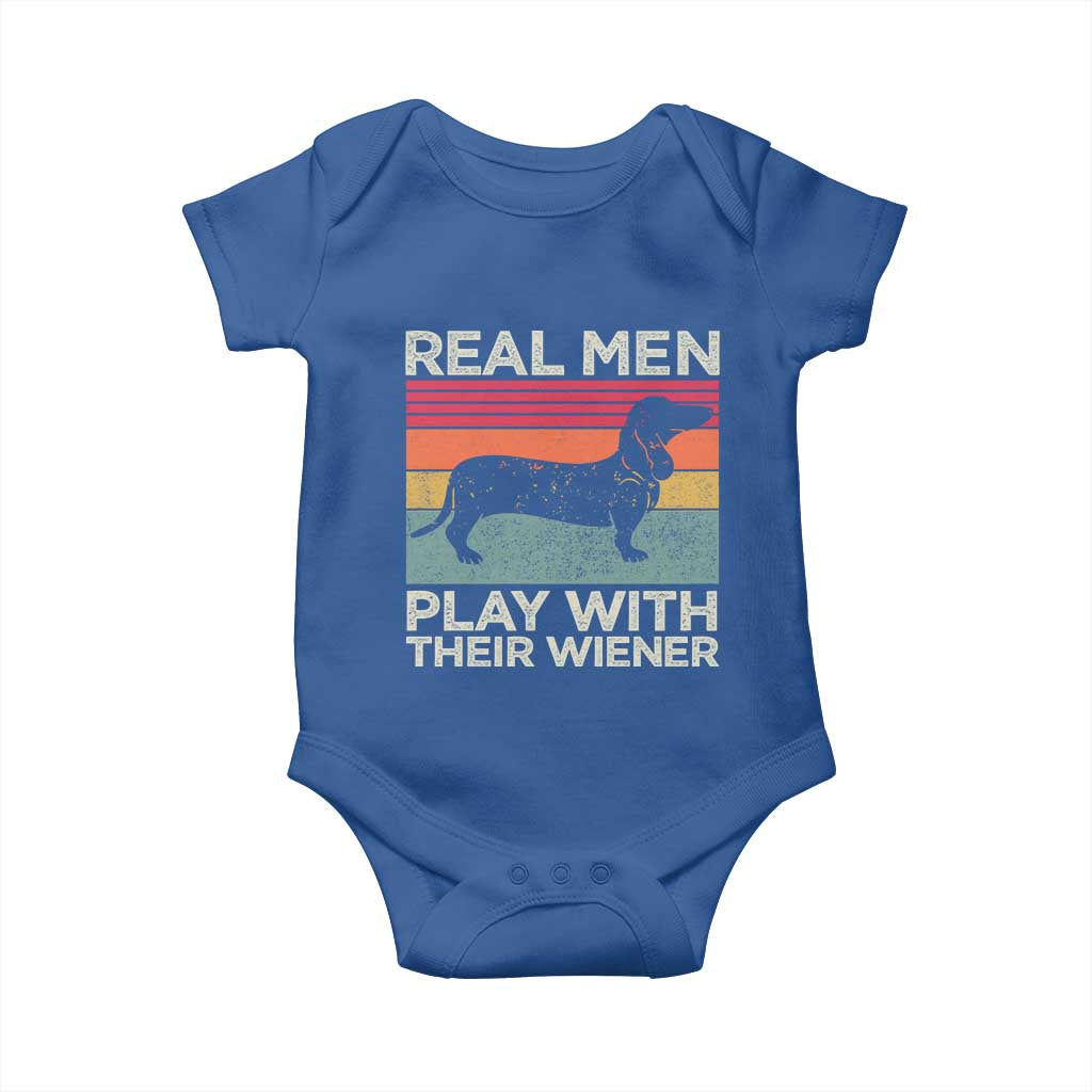 Funny Dachshund Dad Baby Onesie Retro Real Men Play With Their Wiener Dog Dad Gag Gift - Wonder Print Shop