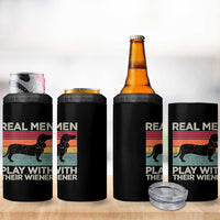 Funny Dachshund Dad 4 in 1 Can Cooler Tumbler Retro Real Men Play With Their Wiener Dog Dad Gag Gift - Wonder Print Shop