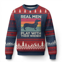 Funny Dachshund Dad Ugly Christmas Sweater Retro Real Men Play With Their Wiener Dog Dad Gag Gift - Wonder Print Shop