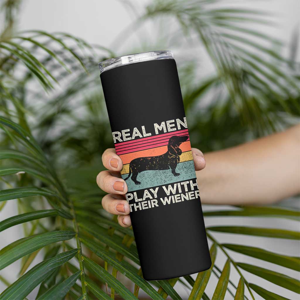 Funny Dachshund Dad Skinny Tumbler Retro Real Men Play With Their Wiener Dog Dad Gag Gift - Wonder Print Shop