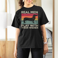 Funny Dachshund Dad T Shirt For Women Retro Real Men Play With Their Wiener Dog Dad Gag Gift - Wonder Print Shop