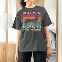 Funny Dachshund Dad T Shirt For Women Retro Real Men Play With Their Wiener Dog Dad Gag Gift - Wonder Print Shop