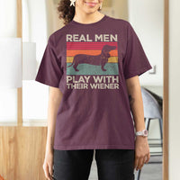 Funny Dachshund Dad T Shirt For Women Retro Real Men Play With Their Wiener Dog Dad Gag Gift - Wonder Print Shop