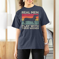 Funny Dachshund Dad T Shirt For Women Retro Real Men Play With Their Wiener Dog Dad Gag Gift - Wonder Print Shop